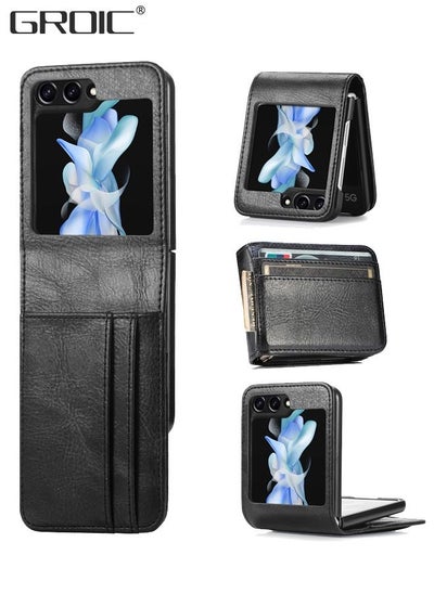 اشتري Cases for Galaxy Z Flip 5 Wallet Black Case, Business Style Premium PU Leather Galaxy Z Flip 5 Card Holders Slim Fit for Women Men Protective Phone Case for Samsung Galaxy Z Flip 5 5G 2023 في الامارات