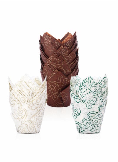 اشتري 200Pcs Tulip Baking Cups Muffin Liners Wrappers Baking Cup Holders Cupcake Liners for Wedding, Birthday, Anniversary, Party In 3 Patterns في السعودية