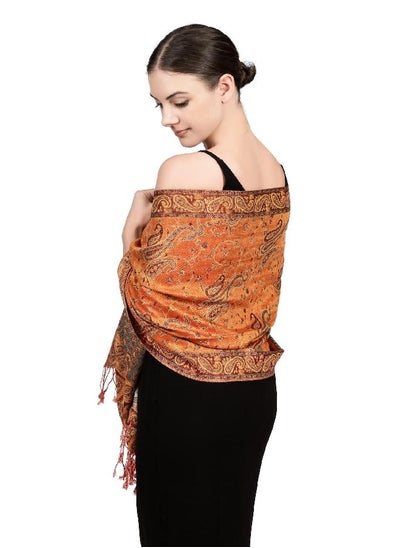 اشتري Achillea Soft Silky Reversible Paisley Pashmina Shawl Wrap Scarf w/Fringes 80" x 28" (Orange) في الامارات