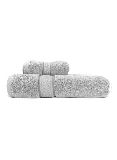 اشتري Hotel Linen Klub LUXURY PACK of 2  Bath and Hand Towel Set - 100% Cotton 650 GSM Terry Dobby Border Ring Spun - Super Soft ,Quick Dry,Highly Absorbent ,Silver في الامارات