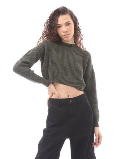 Buy Green Cropped Knitted Pullover in Egypt