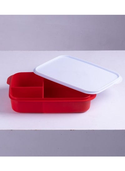 Buy Lunch box BREAK 1.5 liters with selicon cap Red*White in Egypt