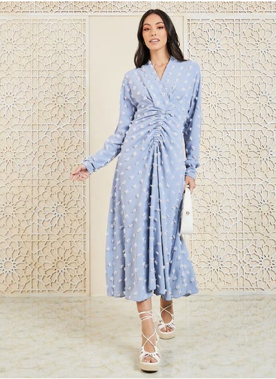 Buy Swiss Dobby Ruched Detail Midi Dress in Saudi Arabia