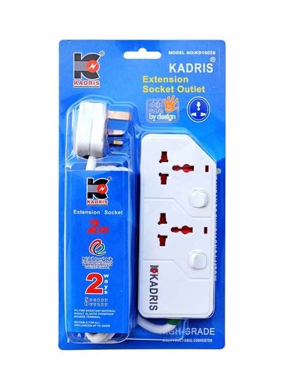 اشتري Power Strips KD1602S Heavy Duty Extension Cord with 2 way Outlets with switches, Charging Socket with 2 meter Heat resistant  Extension Cord (White) في الامارات