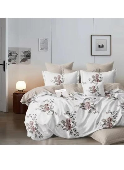 Buy 6 Piece King Size Floral Print Luxury Soft Material Duvet bedding Set For Every Day Use includes 1 Comforter Cover, 1 Fitted Bedsheet, 4 Pillowcases in UAE