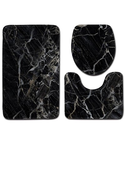 Buy 3-Piece Marble Pattern Bath Mat Accessory Set in UAE