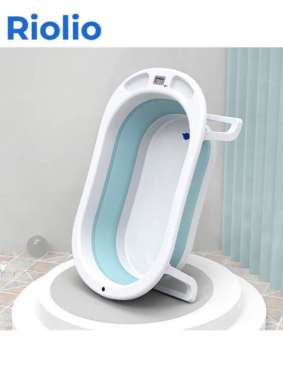 Buy Large Size Foldable Baby Bathtub with Thermometer – Foldable Bath Tub with Baby Bath Seat for Ages 0 to 5 (Blue) in Saudi Arabia