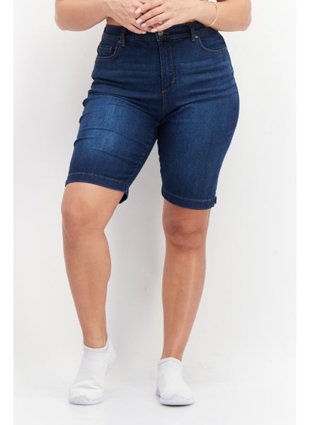 Buy Women Solid Denim Shorts, Blue in UAE