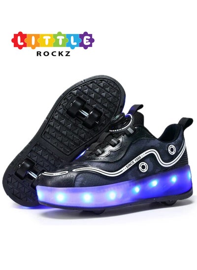 Buy Double Wheel LED Flash Light Fashion Shiny Sneaker Skate Heelys Shoes With Lightning Sole in UAE