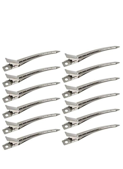 Buy CARE AND SMILE 12 Packs Duck Bill Clips 9cm Rustproof Metal Alligator Curl Clips with Holes for Hair Styling Hair Colouring Silver in UAE