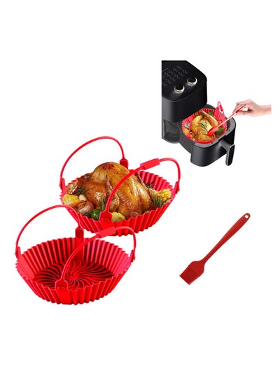 Buy Air Fryer Silicone Liner, 8 inch Food Grade Reusable Silicone Air Fryer Liners/Baskets/Pots with Basting Brush, 2 Pack Air Fryer Accessories for Replacing Parchment Liner Paper, Easy to Clean in Saudi Arabia