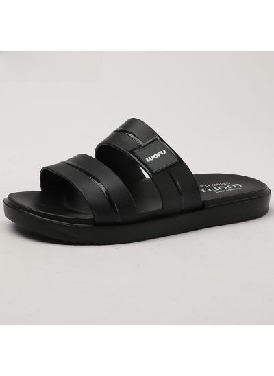 Buy Mens Dual Strap Sports Slides Thick Sole SummerBlack Black in Saudi Arabia