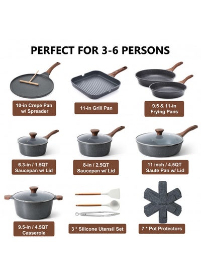 Buy SENSARTE Nonstick Cookware Set 23-Piece, Non Stick Pots and Pans Set with Swiss Granite Coating, Non-toxic Kitchen Cooking Set, Stay-Cool Handles, PFOA Free in UAE