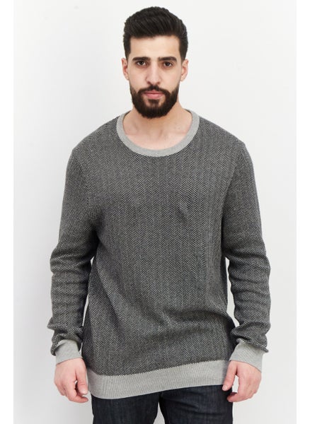 Buy Men Crew Neck Texture Long Sleeves Sweater, Black in UAE