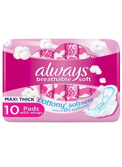 اشتري Always Maxi Towels with Wings, 10 Large Pink Pads, 10 Pieces في السعودية