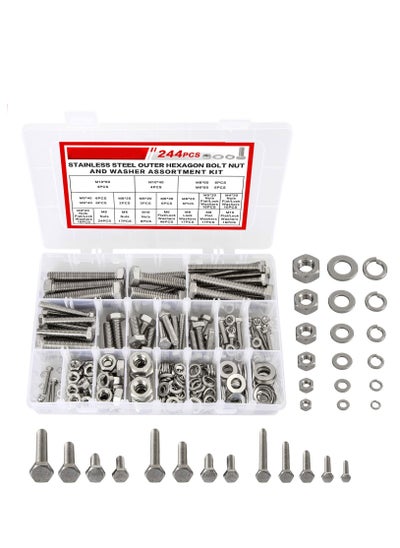 Buy M3 M4 M5 M6 M8 M10 Screws Bolts Nuts Lock and Flat Gasket Washers Assortment Kit Stainless Steel Flat Hex Head Screws Bolts Nuts Precise Metric Screws and Nuts Set included Tool Box 244 PCS in Saudi Arabia