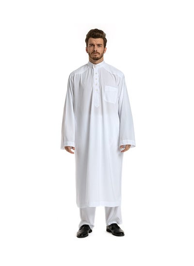 Buy Standing Collar Robe Men's Solid Color Long Sleeve Robe Set Two Pieces in Saudi Arabia