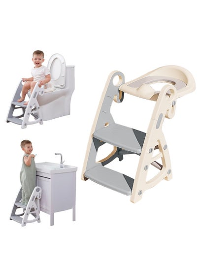 Buy Foldable Potty Training Seat & Toddler Step Stool, Ultimate Stability Toddler Toilet Seat, Adjustable Step & Seat Height Potty Seats for Toddlers Boys Girls (Grey) in Saudi Arabia