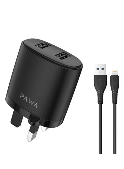 Buy Solid Travel Charger Dual USB Port 2.4A With Lightning Cable- Black in Saudi Arabia