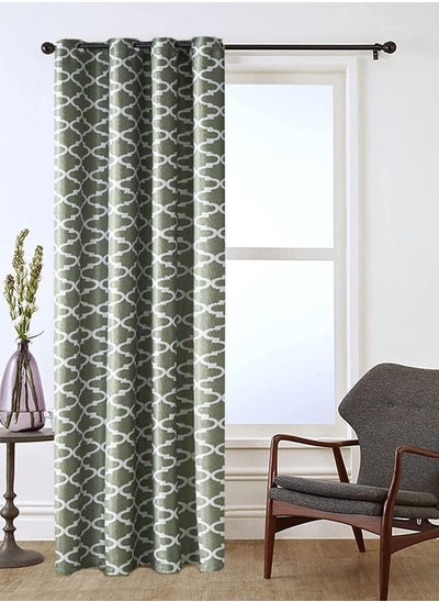 اشتري 1 Panel Classic Printed Blackout Curtain Green/White 140x240cm في الامارات