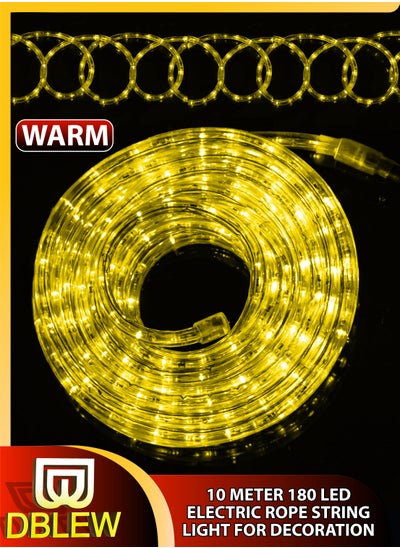 Buy 10 Meter Waterproof Warm LED Fairy String Rope Lights With 180 Megabright LEDS 8 Modes Electric Corded Ideal for Indoor and Outdoor Christmas Ramadan Birthday Diwali Festivals Home Decoration in UAE