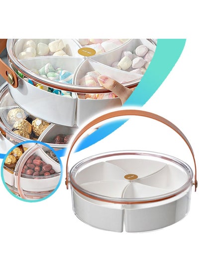 اشتري Snack Box Container, Divided Snack Serving Tray with Lid and Handle, Travel Snack Box Charcuterie Container Portable Storage Organizer for Candy, Fruits, Nuts, Snacks (Round - White) في السعودية