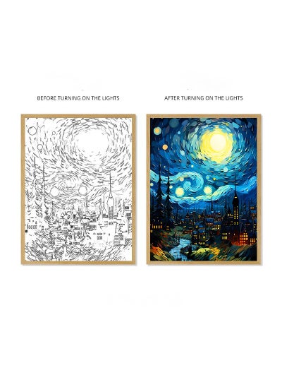 اشتري Van Gogh Lighting Painting Decoration 3 Colors LED Light Painting Wall Decoration Art Of Light And Shadow Photo Frames LED Luminous Photo Frame Family Bedroom Living Room Night Lights في السعودية