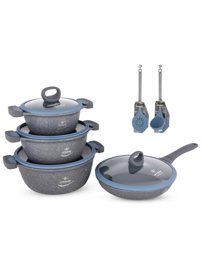 اشتري LIFE SMILE 16-Piece Cookware Set - Induction Base Pots and Pans, Titanium Granite Non-Stick Coating, 100% PFOA-Free, Kitchen Cooking Set with Detachable Stay Cool All Silicone Handles (Grey) في الامارات