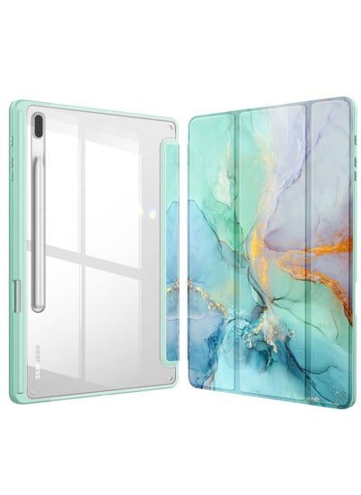 اشتري Slim Case for Samsung Galaxy Tab S8 Plus 2022 / S7 FE 2021 / S7 Plus 2020 12.4 inches with S Pen Holder, Shockproof Cover with Clear Transparent Back Shell Auto Wake / Sleep(Marble) في الامارات