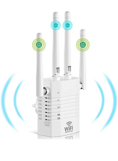 اشتري LinJie WiFi Extender,Wi-Fi Range Extender, WiFi Booster With 4 Antennas, 1200Mbps 2.4&5GHz Dual Band (10800sq.ft) Wireless Wifi Amplifier, WiFi Repeater With Ethernet Port في السعودية