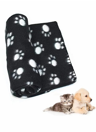 اشتري Cozy Paw Print Pet Blanket for Dogs and Cats, Soft Washable Fleece Cushion, Fluffy Sleep Pad, 60x70cm, Black Color في الامارات