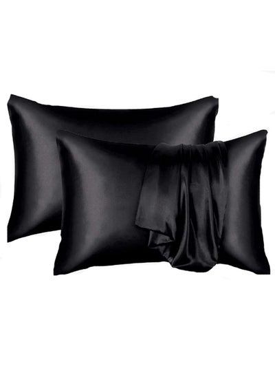 Buy 2 Pcs Premium Queen Pillowcase Silk Black 76 x 51 cm in Saudi Arabia