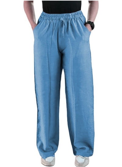 Buy Soft Steps Linen Pants Baby Blue Size XL in Egypt