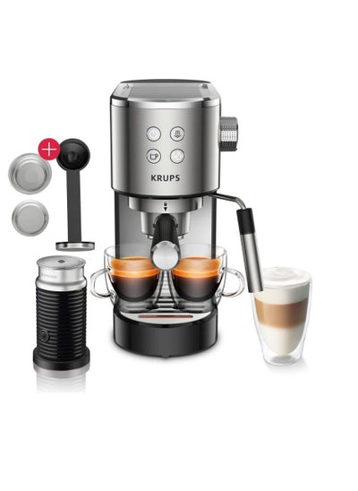 Buy Krups Virtuoso XP442C Espresso Portafilter Machine Coffee And Cappuccino Machine Intuitive Control Panel With Automatic Switch-Off  With Aeroccino 3 Milk Frother in UAE