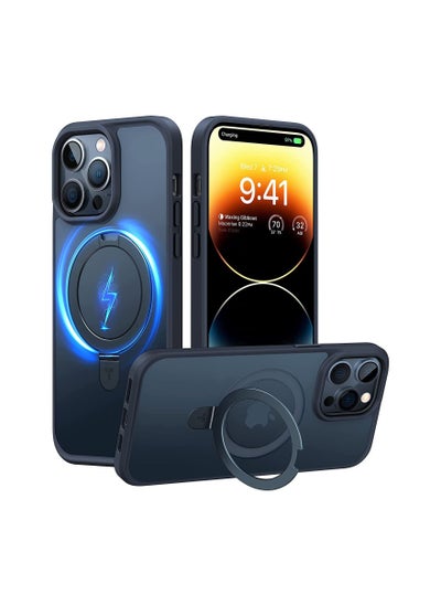 اشتري Magnetic Shockproof for iPhone 14 Pro Case with Invisible Stand, [Exceed 3X Mil-Grade Drop Protection][Compatible with MagSafe] Slim Fit Yet Protective Phone Grip Ring Translucent Cover, Black في الامارات