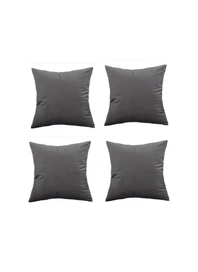 Buy 4-Piece Throw Pillow Case Cushion Cover Velvet Dark Grey 45 x 45 Centimeter in UAE