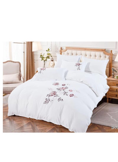 Buy Luxury Rose Embroidery Cotton Duvet Cover Set Korean Style Bedding Princess Solid Color Bedspread Bed Sheet Pillow Cases in UAE