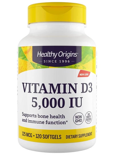 اشتري Vitamin D3 5000 IU Supports Bone Health and Immune Function Dietary Supplement - 120 Softgels في الامارات