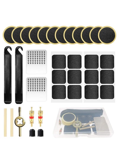 Buy Puncture Repair Kit Bicycle, Self-Adhesive Bike Puncture Repair Patches with Metal Rasp and Box for Road and Mountain Bikes Inner Tyre in UAE