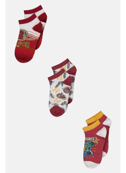 اشتري Kids Girl 3 Pair Graphic Print Socks, Red/White Combo في الامارات