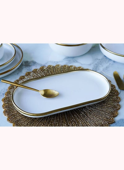 Buy Regale Oval Platter 30x17x3cm White And Gold in UAE