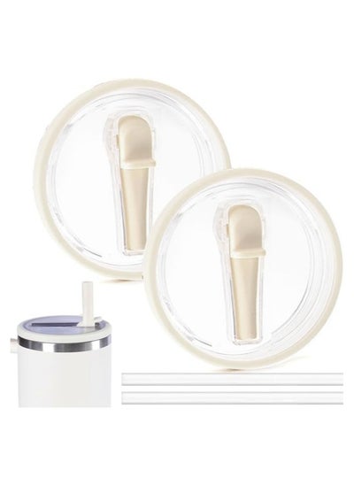 Buy 2 Pack 40oz Tumbler Flip Straw Lid Replacement Fit for Stanley Quencher Tumbler with Straws,Leak Proof Splash Resistant Tumbler Lids for Stanley Cup Accessories (Cream) in UAE