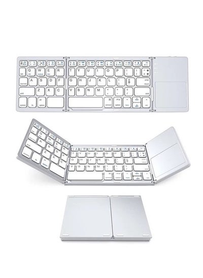 Buy Mini Bluetooth Keyboard with Touchpad, Foldable Slim Keyboard, USB Chargeable, Wireless Keyboard for Windows/iOS/Android for Tablet, Pad, Phone and Smart TV (White） in UAE