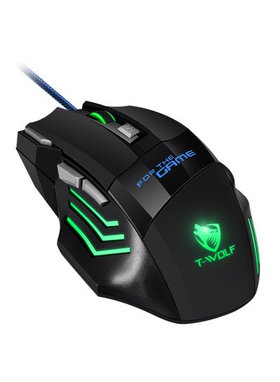 Buy T-WOLF M1 Wired Gaming Mouse 7-color Breathing Light 800/1200/2400 3-gear Adjustable DPI Ergonomic Mouse for PC Laptop Black in Saudi Arabia