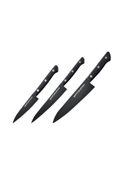 اشتري Shadow Set Of 3 Kitchen Knives: Chef'S Knife Utility Knife Paring Knife With Black Non-Stick Coating في الامارات