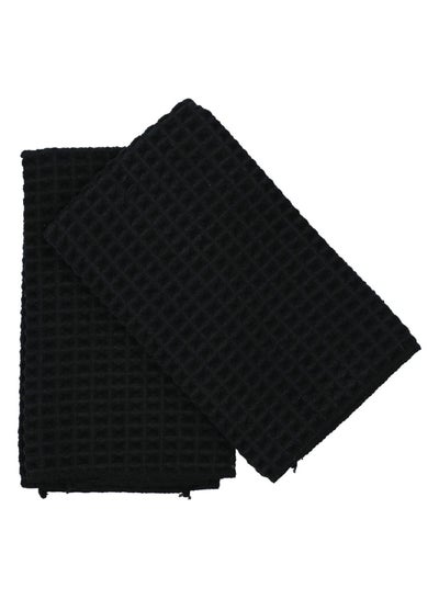 Buy Harman 2-Piece Jumbo Waffle Kitchen Towel Black 40x48cm in Saudi Arabia