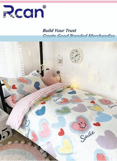 Buy 3 Piece Set Cute Cartoon College Style Print Design Duvet Cover Set Cotton for Boys Girls Multicolor 150x200cm in Saudi Arabia