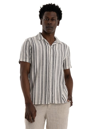 Buy Shirt Half-sleeve Shirt With Striped Design, Black Multicolor in Egypt