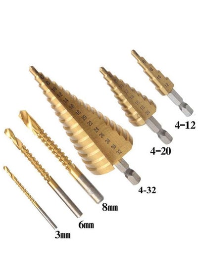 Buy Bonai Titanium Plated Step Drill Set Triangular Shank Drill Bit 6pcs in UAE