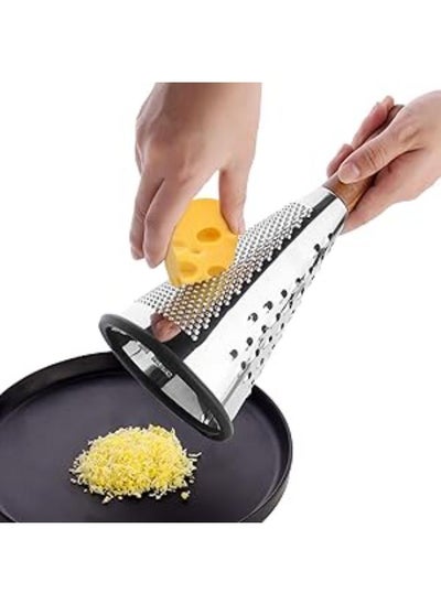 Buy Cheese Grater With Handle - Stainless Steel Grater Triple Function Wood Handle Shredder Non-Slip Rubber Bottom Hand Held Multifunction Vegetables Cheese Grater With Container 4-Size (M Size: 24Cm in Egypt